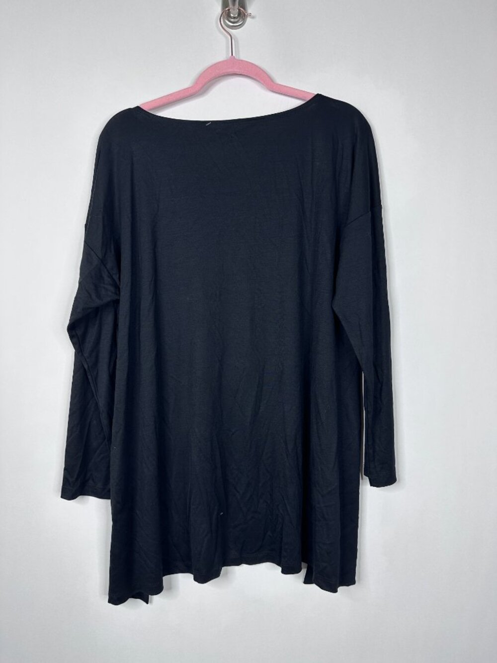 Eileen Fisher Bateau Neck High Low Tunic Top Long Sleeve Black XL #A2050 - Picture 3 of 6